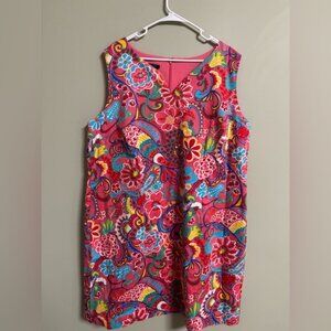 Talbots Pink Mod Floral Texture Stretch Cotton Sleeveless Summer Shift Dress 20W